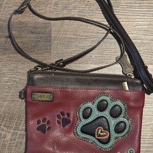 Chala Red and Black Crossbody Bag with Paw Print